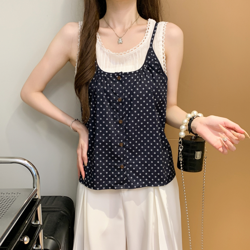 Plaid sling tops Korean style summer vest 2pcs set for women