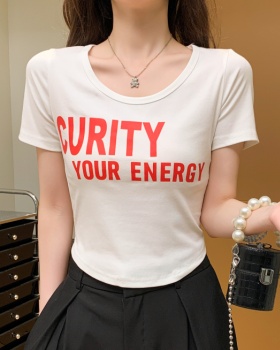 Short letters printing all-match T-shirt for women