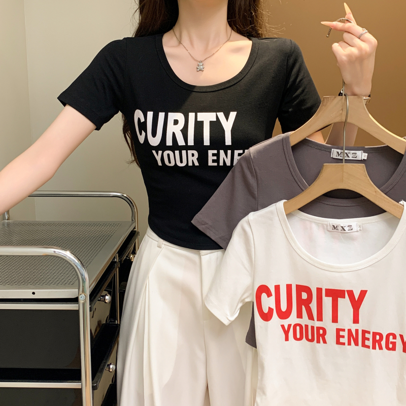 Short letters printing all-match T-shirt for women