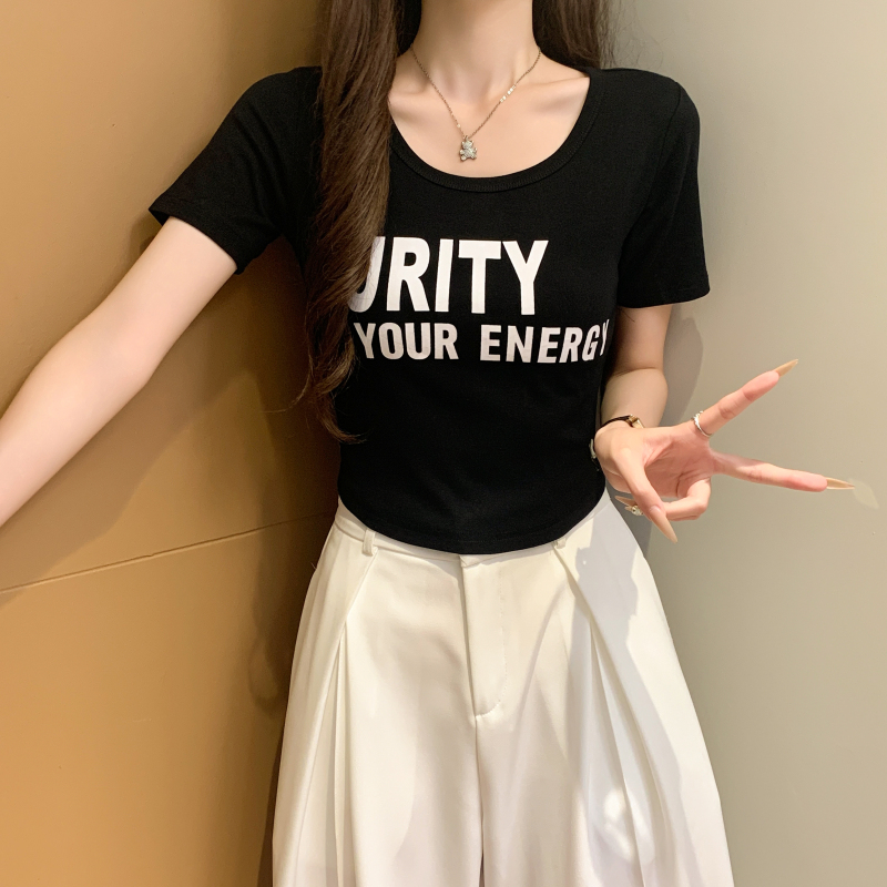 Short letters printing all-match T-shirt for women