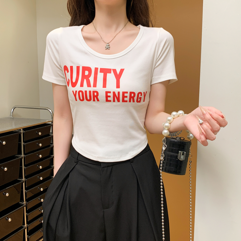 Short letters printing all-match T-shirt for women