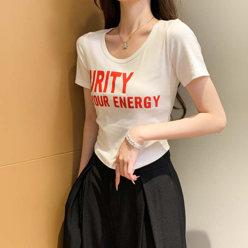 Short letters printing all-match T-shirt for women