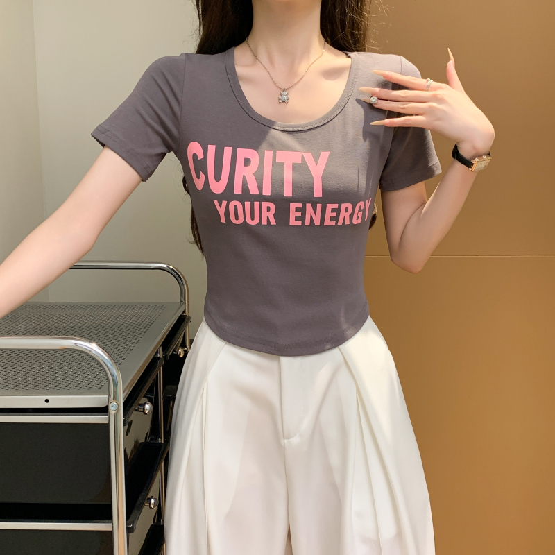 Short letters printing all-match T-shirt for women