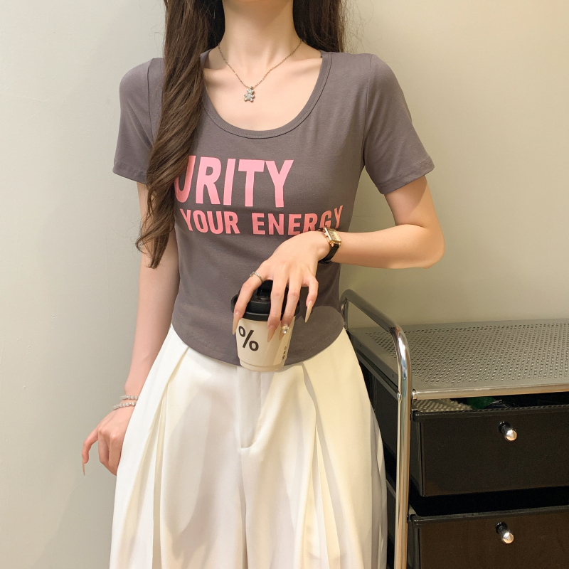 Short letters printing all-match T-shirt for women