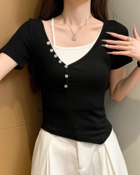 Sweet summer pure cotton Western style sling T-shirt 2pcs set