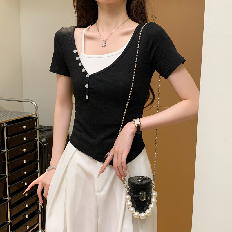 Sweet summer pure cotton Western style sling T-shirt 2pcs set