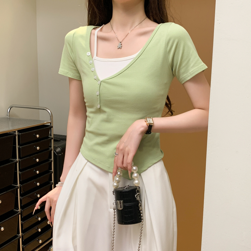 Sweet summer pure cotton Western style sling T-shirt 2pcs set
