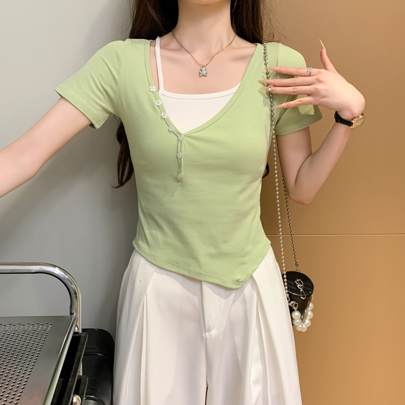 Sweet summer pure cotton Western style sling T-shirt 2pcs set