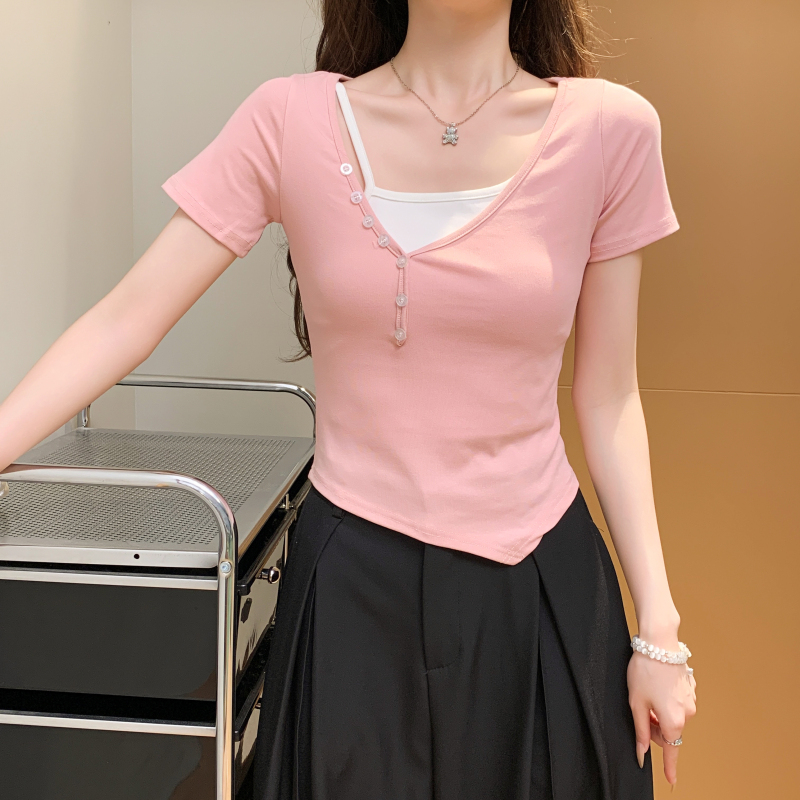 Sweet summer pure cotton Western style sling T-shirt 2pcs set