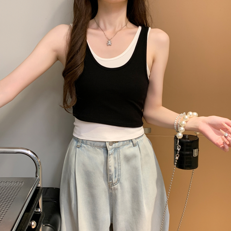 Irregular Pseudo-two vest summer sling tops for women