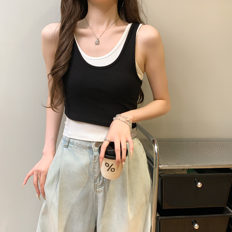 Irregular Pseudo-two vest summer sling tops for women