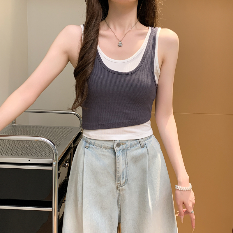 Irregular Pseudo-two vest summer sling tops for women