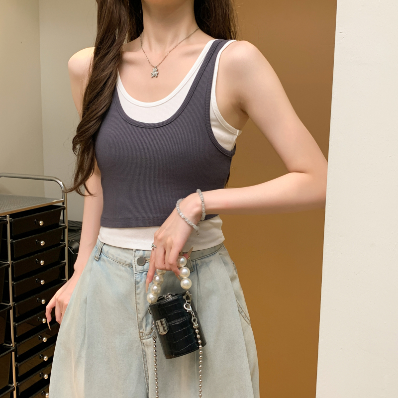 Irregular Pseudo-two vest summer sling tops for women