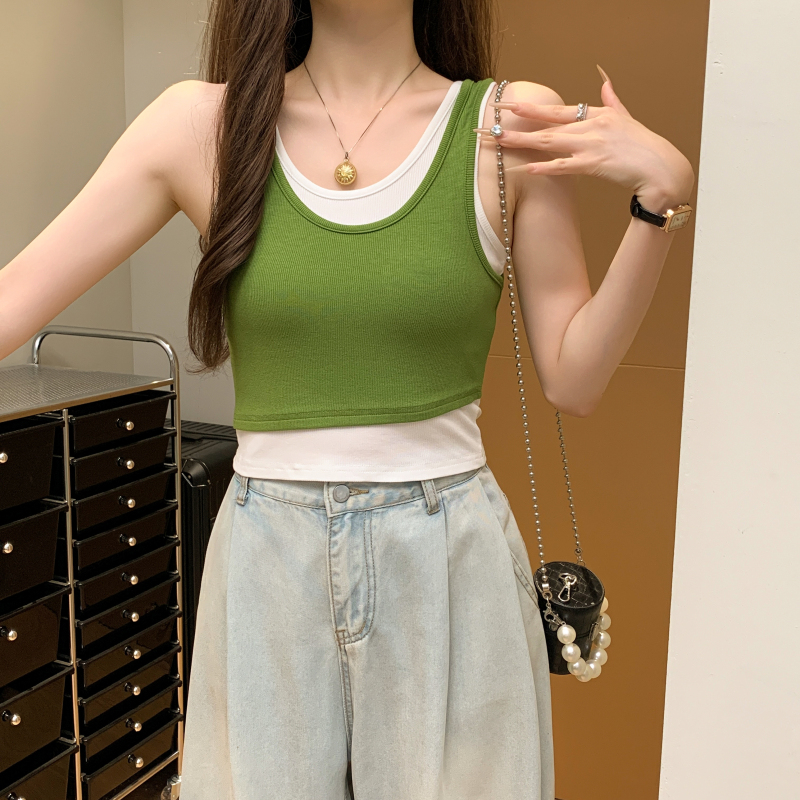 Irregular Pseudo-two vest summer sling tops for women