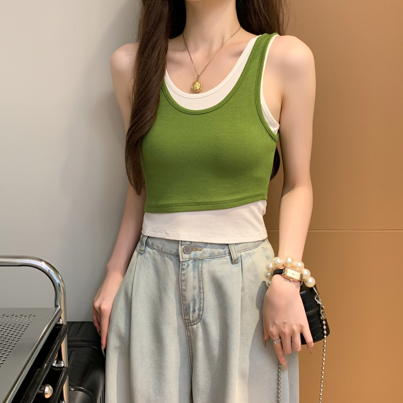 Irregular Pseudo-two vest summer sling tops for women