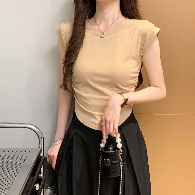 Pure cotton fashion tops slim round neck vest for women