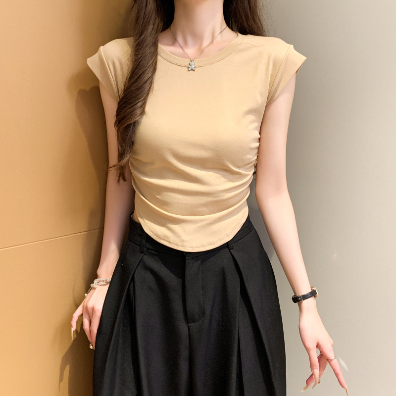 Pure cotton fashion tops slim round neck vest for women