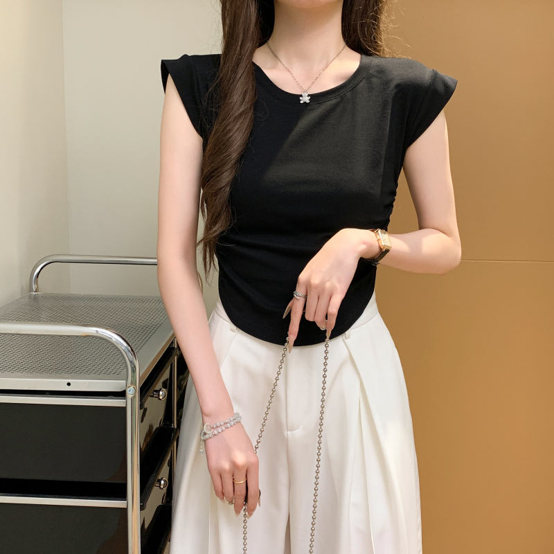 Pure cotton fashion tops slim round neck vest for women