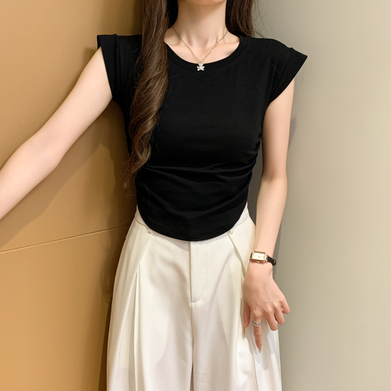 Pure cotton fashion tops slim round neck vest for women