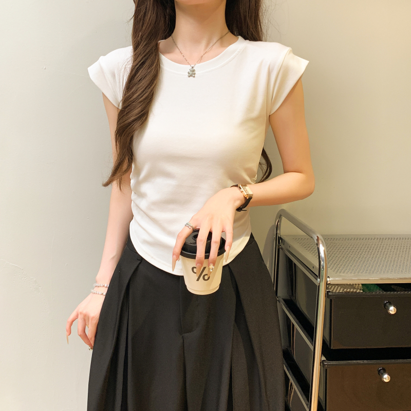 Pure cotton fashion tops slim round neck vest for women