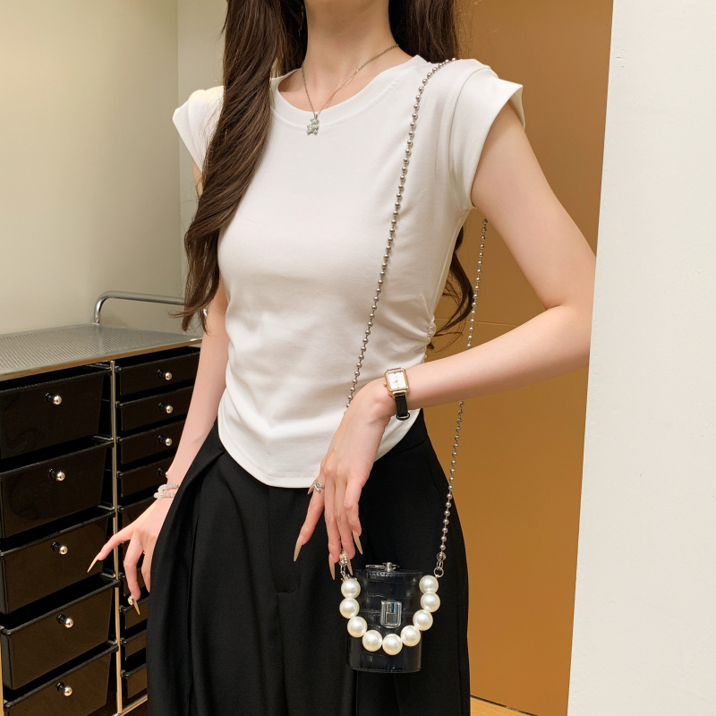 Pure cotton fashion tops slim round neck vest for women