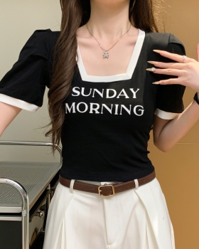 Korean style T-shirt square collar tops for women