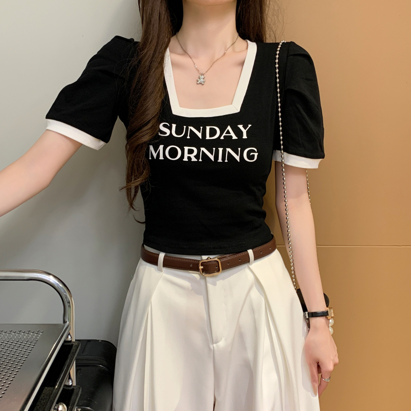 Korean style T-shirt square collar tops for women