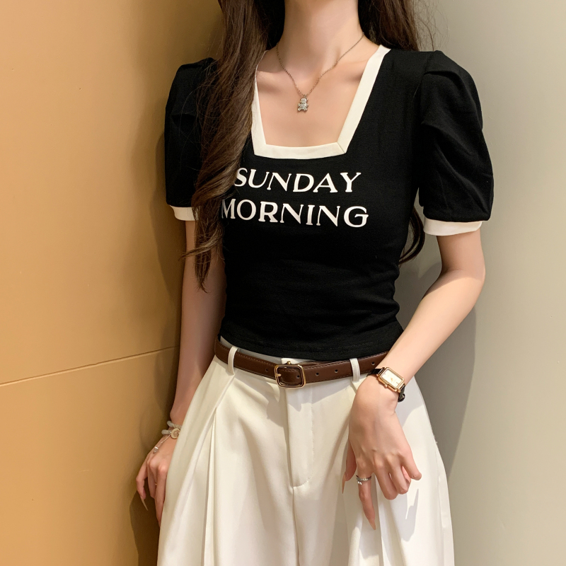 Korean style T-shirt square collar tops for women