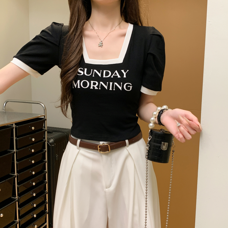Korean style T-shirt square collar tops for women