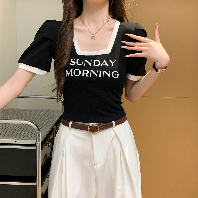 Korean style T-shirt square collar tops for women