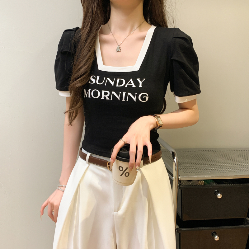 Korean style T-shirt square collar tops for women