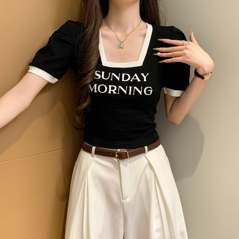Korean style T-shirt square collar tops for women