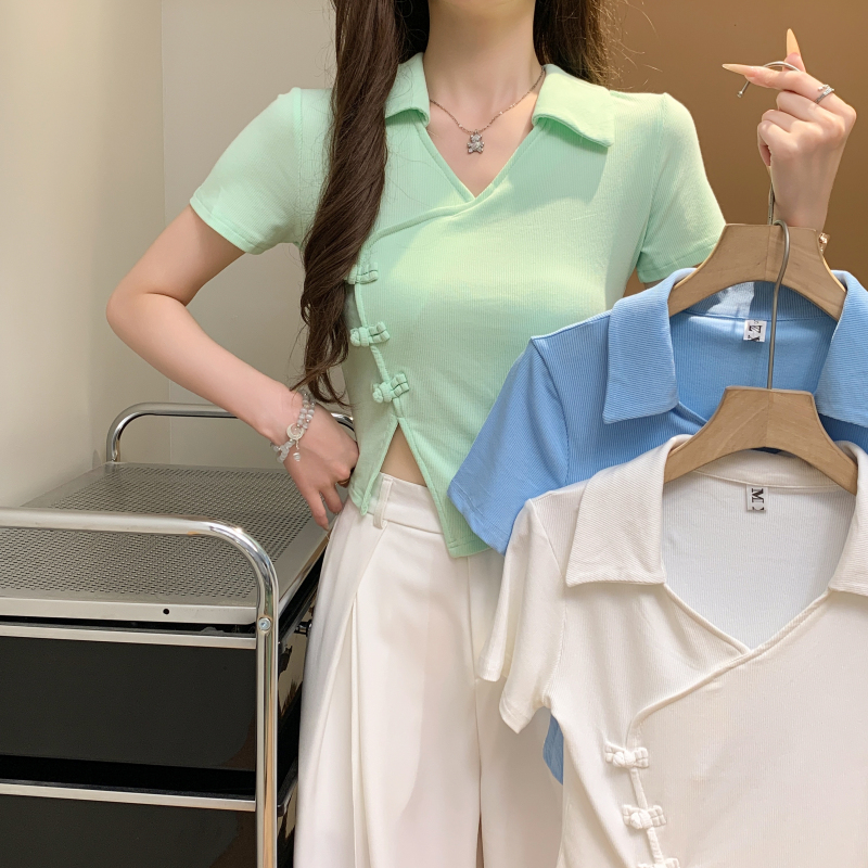 Retro unique T-shirt Chinese style short sleeve tops for women