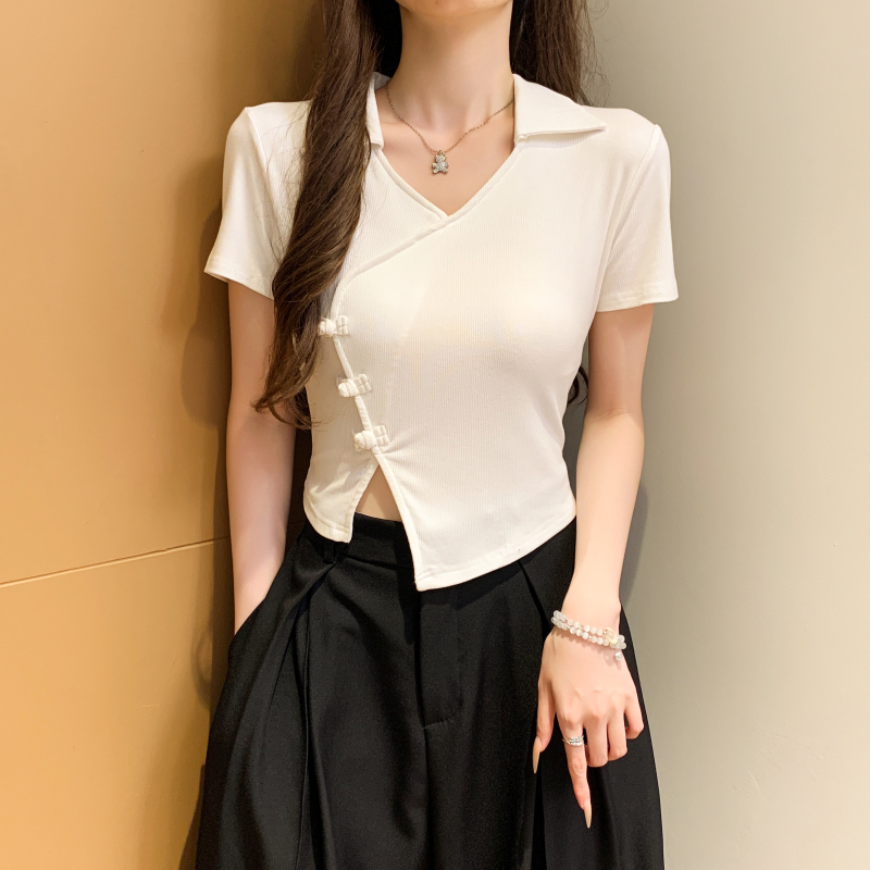 Retro unique T-shirt Chinese style short sleeve tops for women