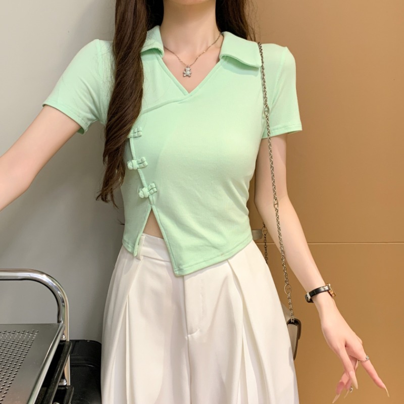 Retro unique T-shirt Chinese style short sleeve tops for women