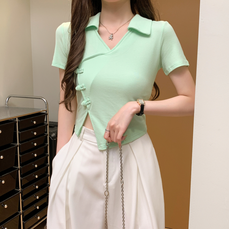 Retro unique T-shirt Chinese style short sleeve tops for women