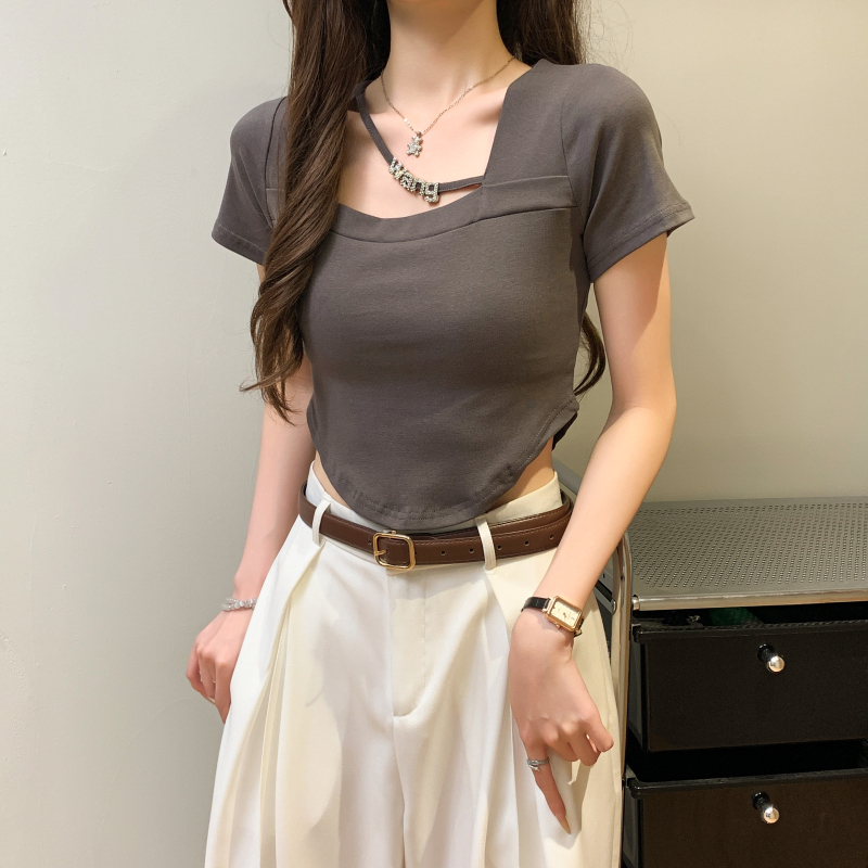 Pure cotton slim T-shirt clavicle pure tops for women