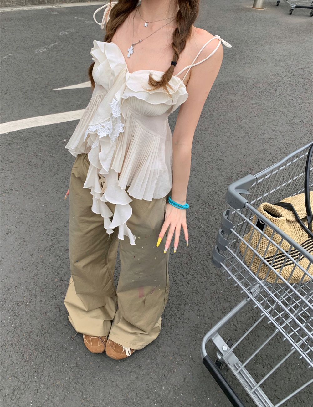 Washed loose casual pants sling work clothing for women