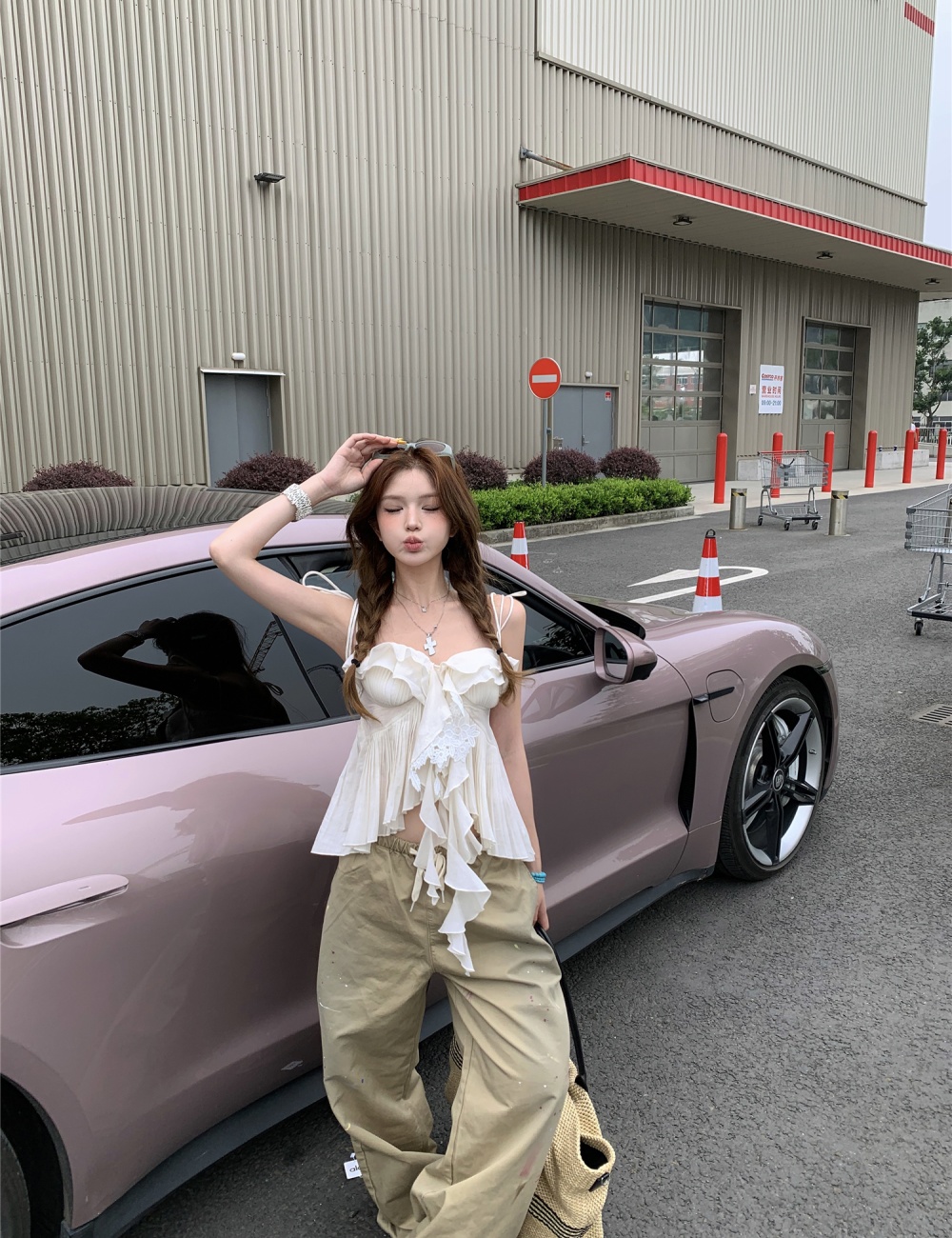 Washed loose casual pants sling work clothing for women
