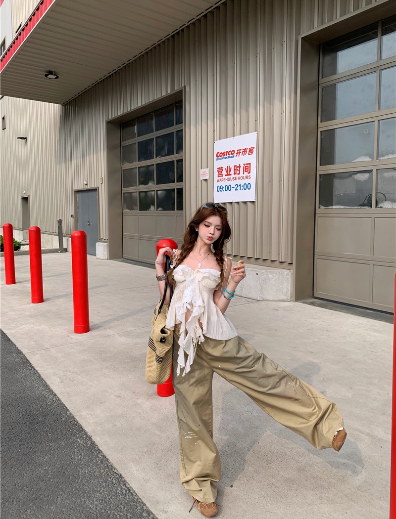 Washed loose casual pants sling work clothing for women