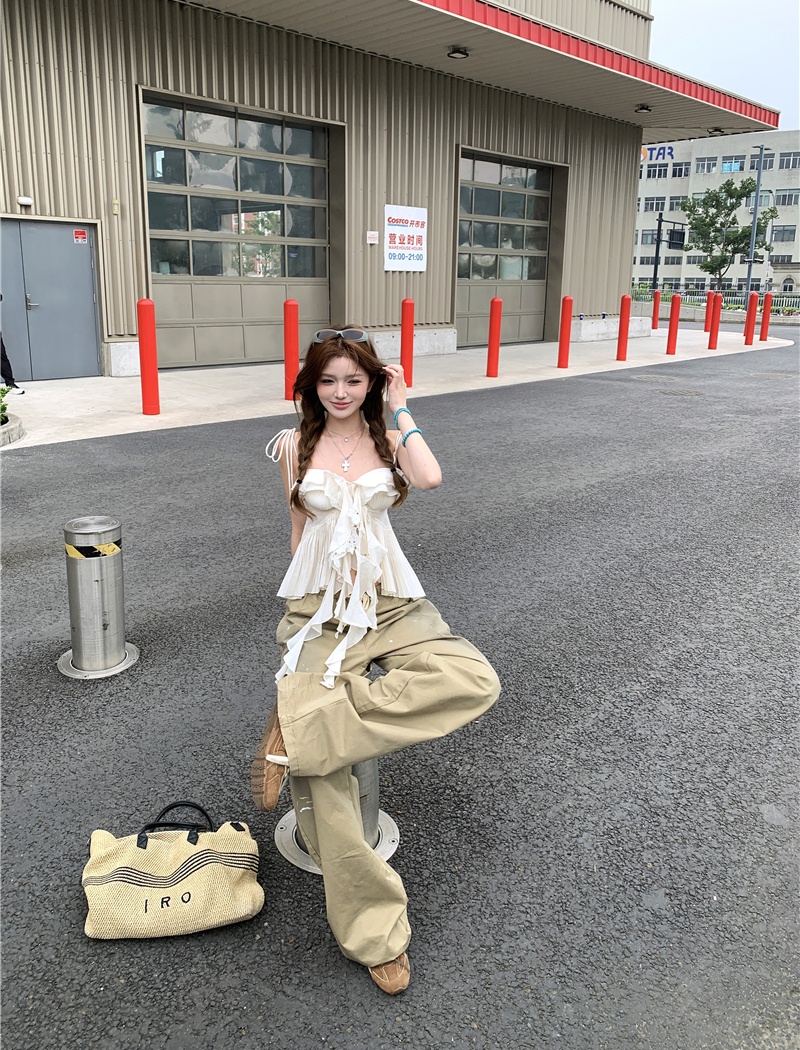 Washed loose casual pants sling work clothing for women
