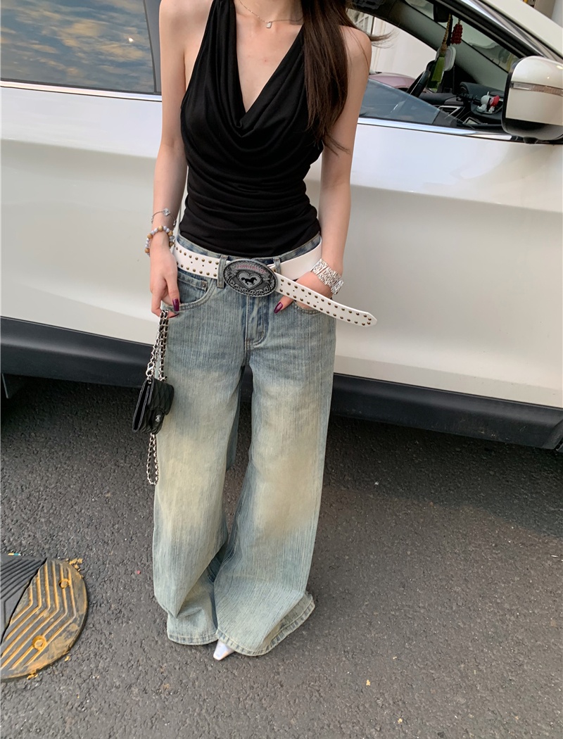 Stereoscopic lace vest wide leg stitching jeans for women