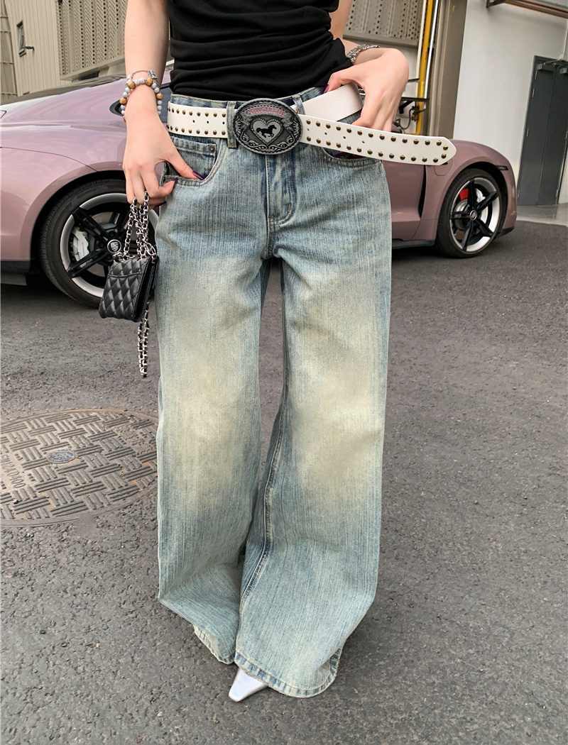 Stereoscopic lace vest wide leg stitching jeans for women