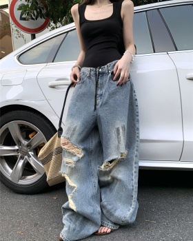 American style wide leg vest retro loose jeans a set