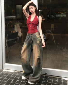 Bandage retro vest sling jeans a set for women