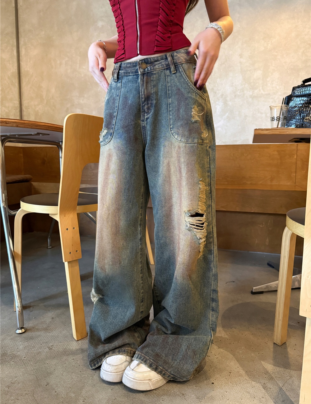 Bandage retro vest sling jeans a set for women