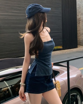 Anti emptied culottes denim tops 2pcs set for women