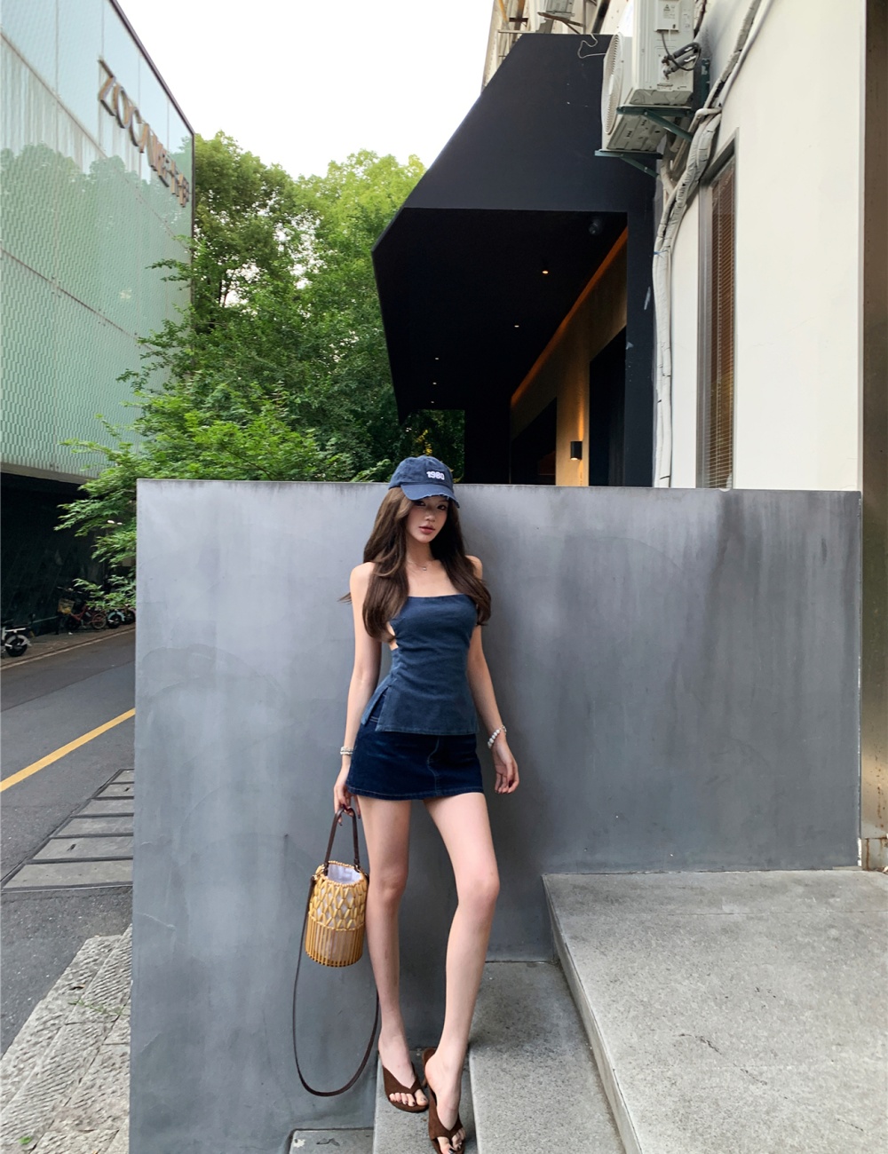 Anti emptied culottes denim tops 2pcs set for women