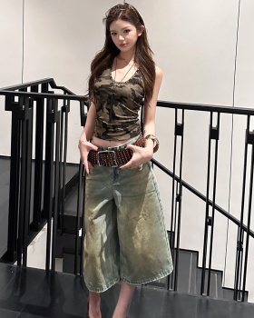 Camouflage vest denim five pants a set for women
