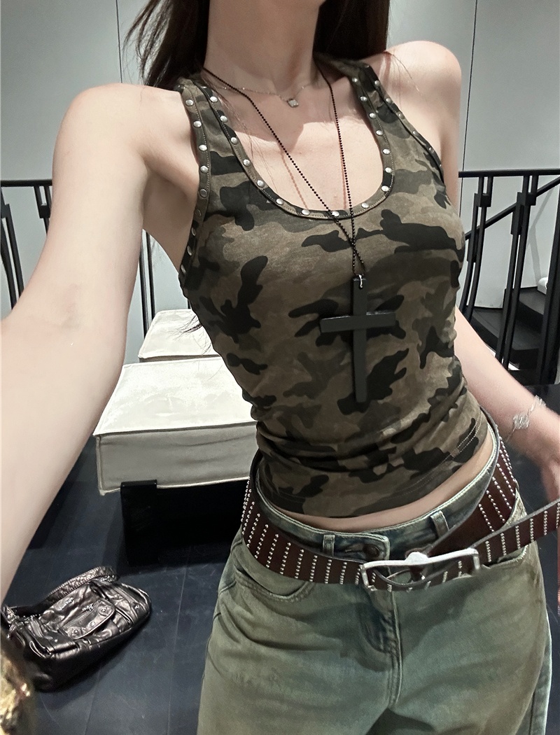 Camouflage vest denim five pants a set for women